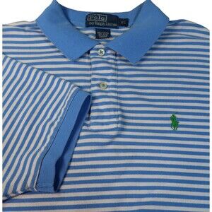 Polo Ralph Lauren Men Golf Polo Shirt Sz XLarge Blue & White Striped Cotton Pony
